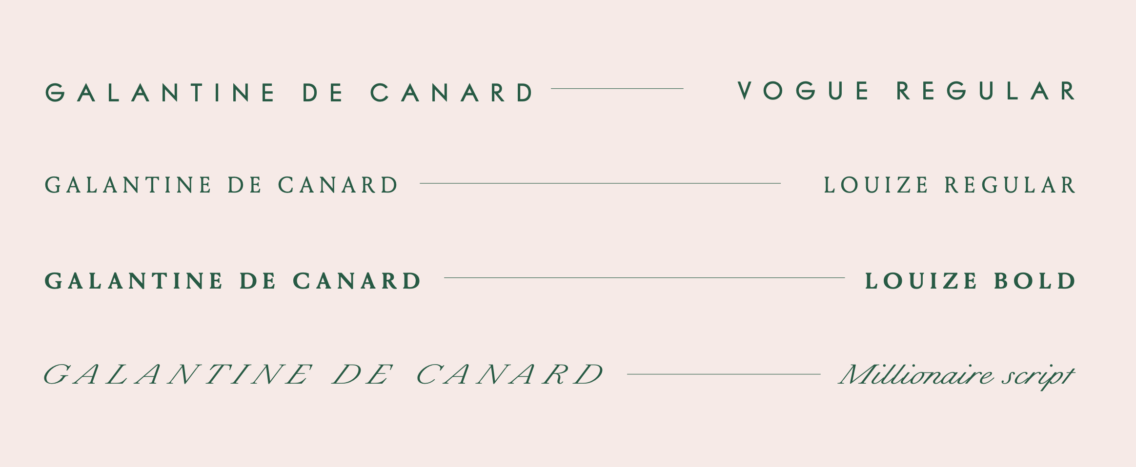 Louie typography — Vogue, Louize and Millionaire Script specimens